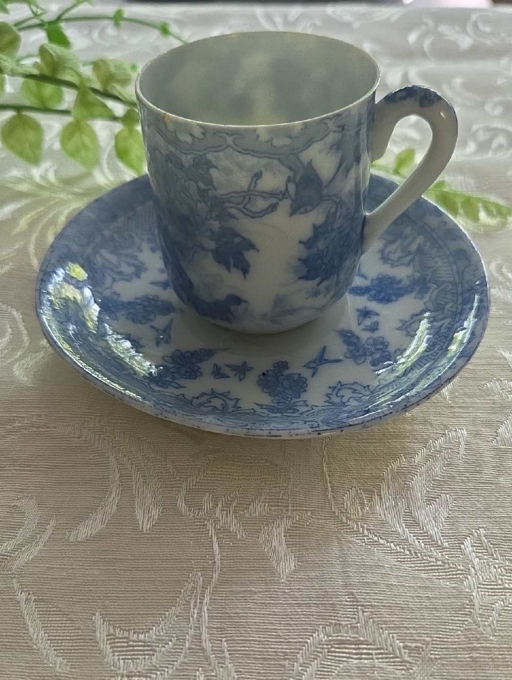 Vintage Blue and White Floral Tea Cup Demitasse & Saucer